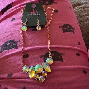 Life Of The Party Paparazzi Gold Necklace with Iridescent Stones 2024